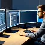 A professional game developer, fully clothed in modest, modern professional attire, sits focused at a large desk in a brightly lit, contemporary digital design studio. Multiple high-resolution monitors display complex 3D game environments and code snippets, reflecting the process of building immersive virtual worlds. The atmosphere is one of intense creativity and problem-solving. Soft, natural lighting highlights the scene. safe for work, appropriate content, fully clothed, professional, perfect anatomy, correct proportions, natural pose, well-formed hands, proper finger count, natural body proportions.