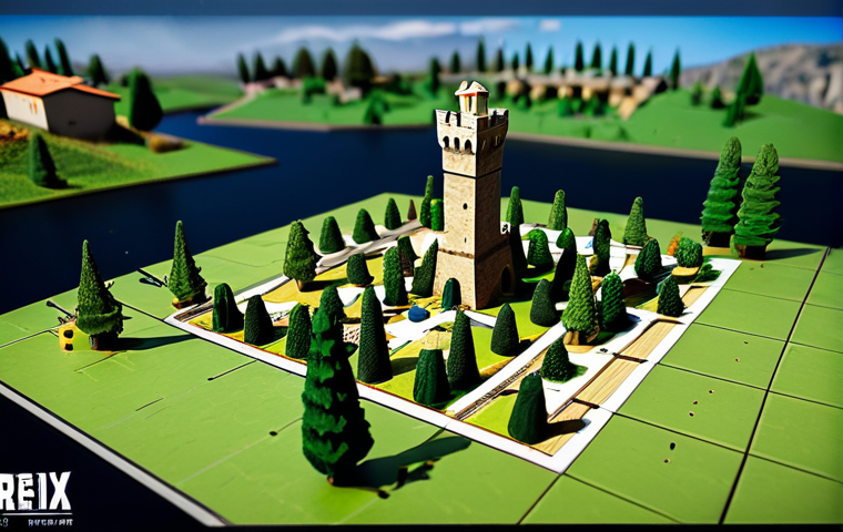 ** "A strategy board game setup depicting a Roblox Tower Defense scenario. Miniature tower models are arranged strategically on a map resembling an Italian landscape, perhaps Tuscany. Fully clothed players are brainstorming tactics around the board. Family-friendly, safe for work, appropriate content, professional lighting, detailed miniature design, clear strategy visualization, perfect anatomy, natural proportions, modest." **
