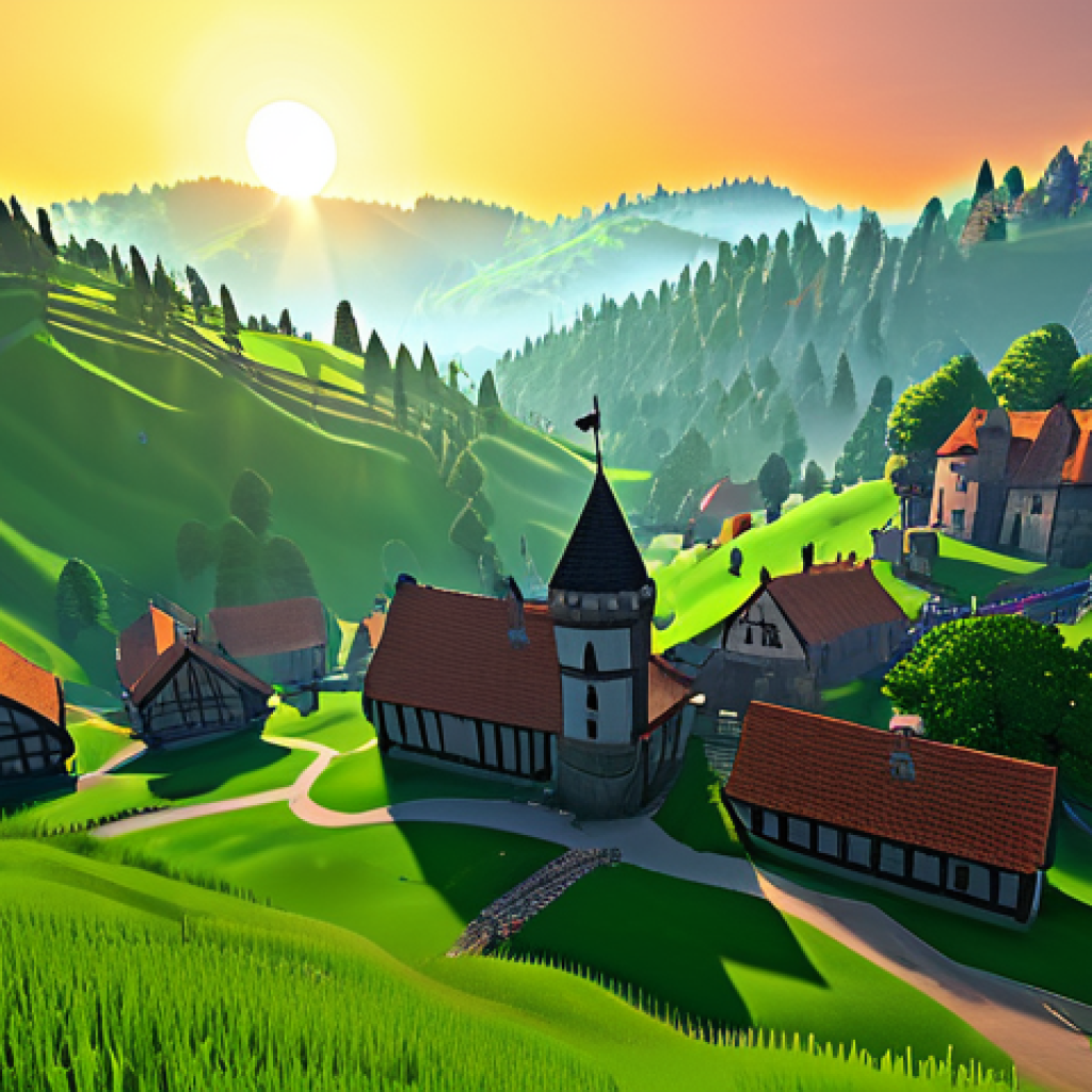 ** "A vibrant and detailed Roblox landscape showcasing the updated graphics. Lush green hills dotted with medieval-style villages, bathed in the warm light of a setting sun. Knights in shining armor reflect the light realistically. In the distance, a mystical forest shrouded in fog. Style: high-resolution digital art, enhanced textures, dynamic lighting. Safe for work, appropriate content, fully clothed, family-friendly, perfect anatomy, natural proportions, professional." **
