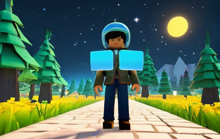 로블록스 사용자 인터페이스 UI 디자인 - **Prompt:** "A pristine, minimalist Roblox game interface overlaying a brightly lit, fantastical fan...