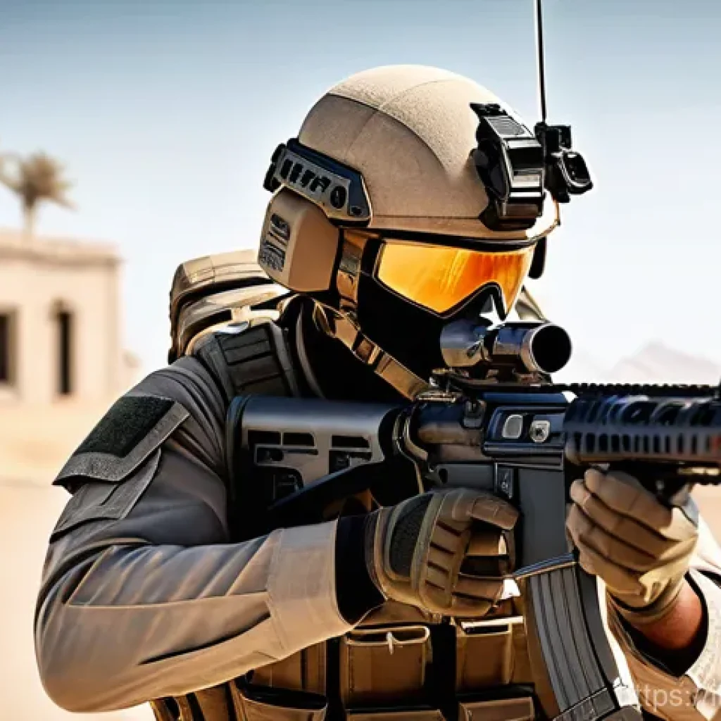 로블록스 FPS 게임 추천 - **Prompt for Phantom Forces - "Tactical Desert Engagement"** "A highly detailed 3D rendering of ...