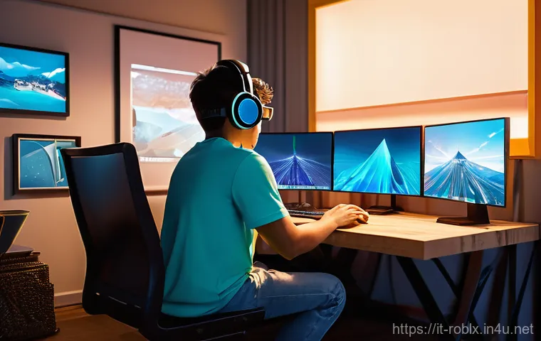 로블록스 크리에이티브 경연대회 - **Prompt 1: The Dedicated Creator** "A young, focused game developer, appearing to be in their l...