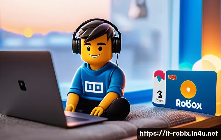 로블록스 로벅스 충전 팁 - A vibrant, detailed illustration of a young gamer sitting comfortably in a cozy living room, holding...